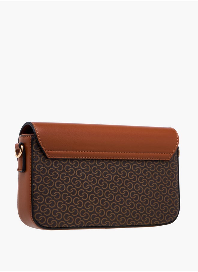Celeste - Women's Monogram Print Crossbody Bag with Chain Strap and Button Closure - Image 1