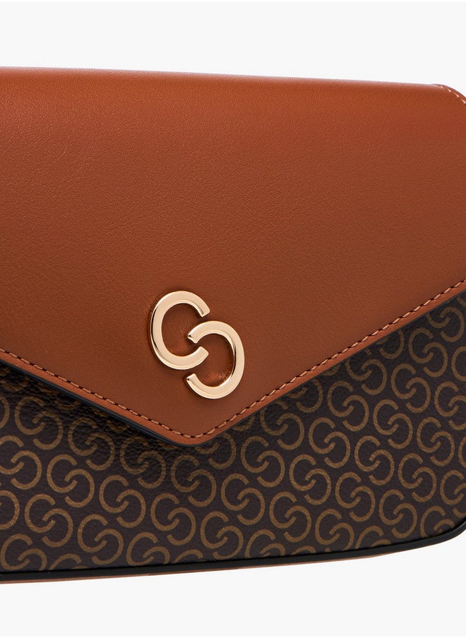 Celeste - Women's Monogram Print Crossbody Bag with Chain Strap and Button Closure - Image 1
