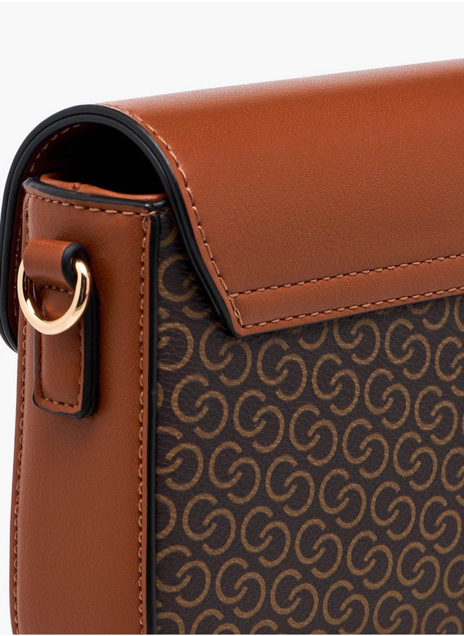 Celeste - Women's Monogram Print Crossbody Bag with Chain Strap and Button Closure - Image 1