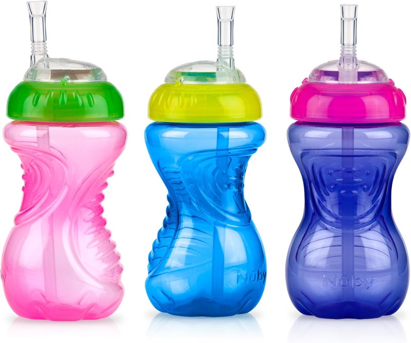 Nuby كوب شرب نوبى بدون انسكاب مع قشة ناعمة وسهلة الإمساك للفتيات 3 عبوات 10 أونصات 12 شهرًا - Image 1