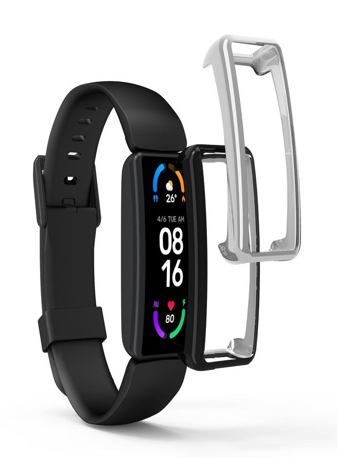 kwmobile Case Compatible with Fitbit Inspire 3 / Inspire 2 / Ace 3 Case - 2X TPU Silicone Fitness Tracker Cover - Black/Silver - Image 1