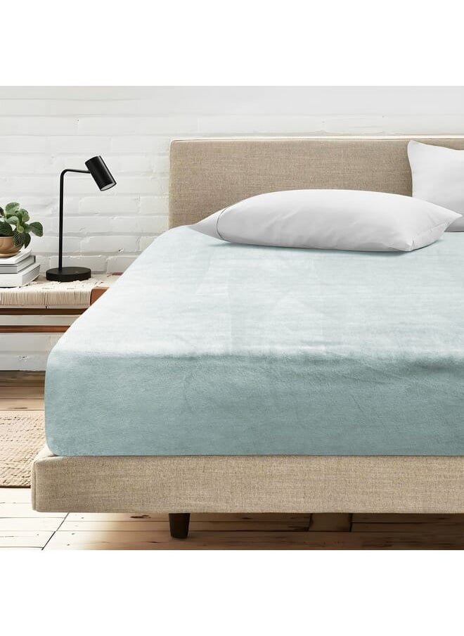 MORANO - Fitted Velvet Sheet 160 x 200 x 25 cm-Ice Blue - Image 1