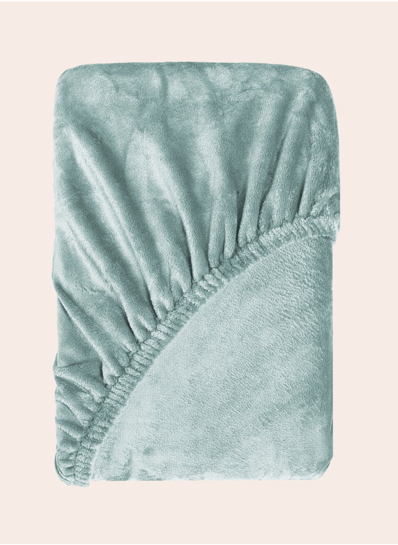 MORANO - Fitted Velvet Sheet 160 x 200 x 25 cm-Ice Blue - Image 1