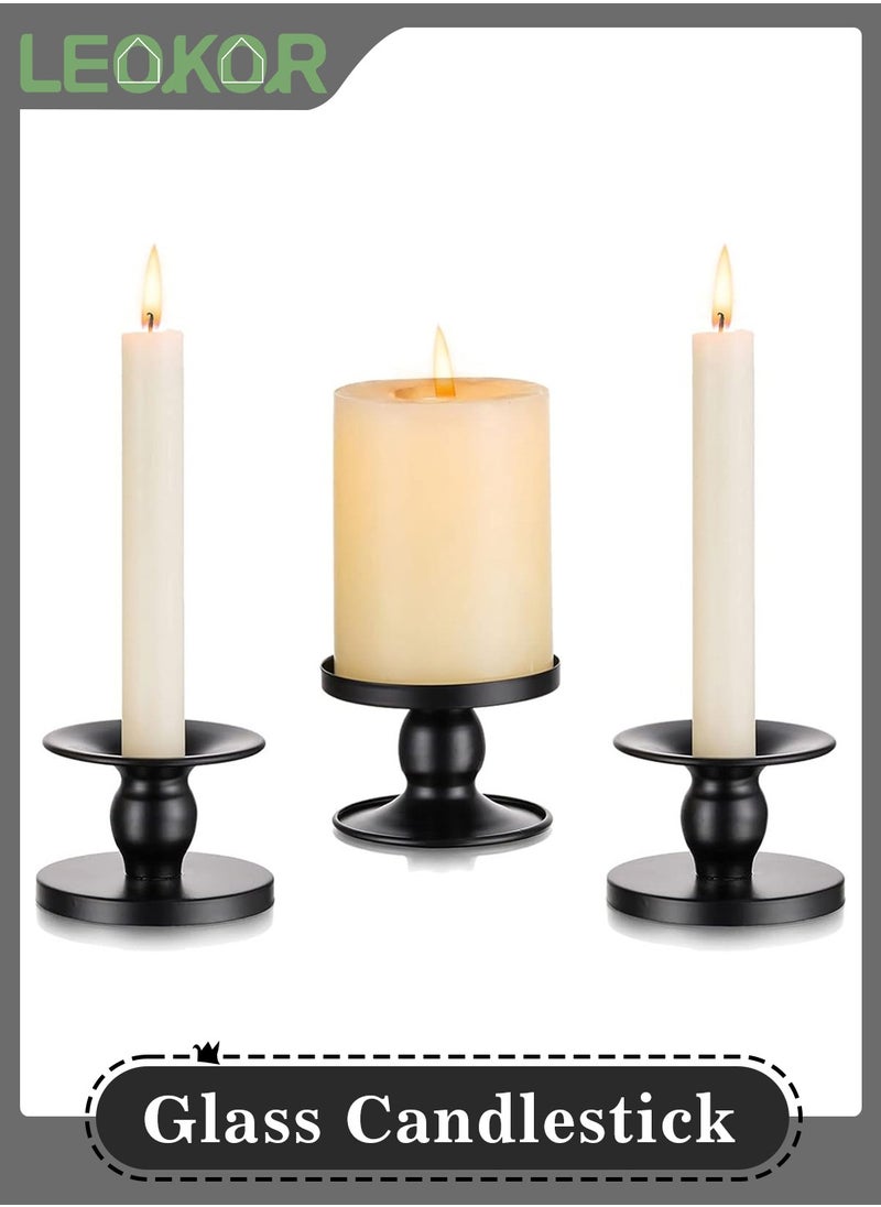 LEOKOR - 3Pcs Black Dual-purpose Candle Holders for Pillar Candles and Taper Candle - Image 1