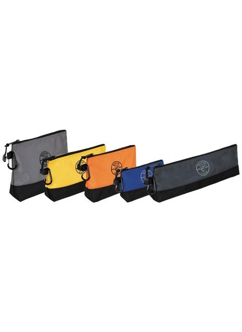 حقيبة أدوات بسحاب قائم من Klein Tools 55569 مع حلقات تثبيت، وقواعد مقواة ومقاوم للماء 1680d، عبوة من 5 قطع متعددة الأحجام