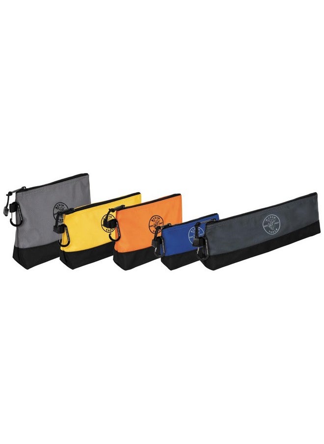 Klein Tools - Klein Tools 55569 Stand-Up Zipper Bag Tool Pouch with Carabiners, Reinforced Gusseted Bottoms, Water Resistant 1680d, Multi-Size 5-Pack - Image 1