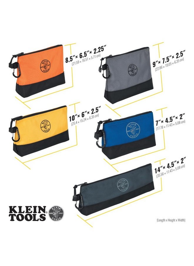 Klein Tools - Klein Tools 55569 Stand-Up Zipper Bag Tool Pouch with Carabiners, Reinforced Gusseted Bottoms, Water Resistant 1680d, Multi-Size 5-Pack - Image 1