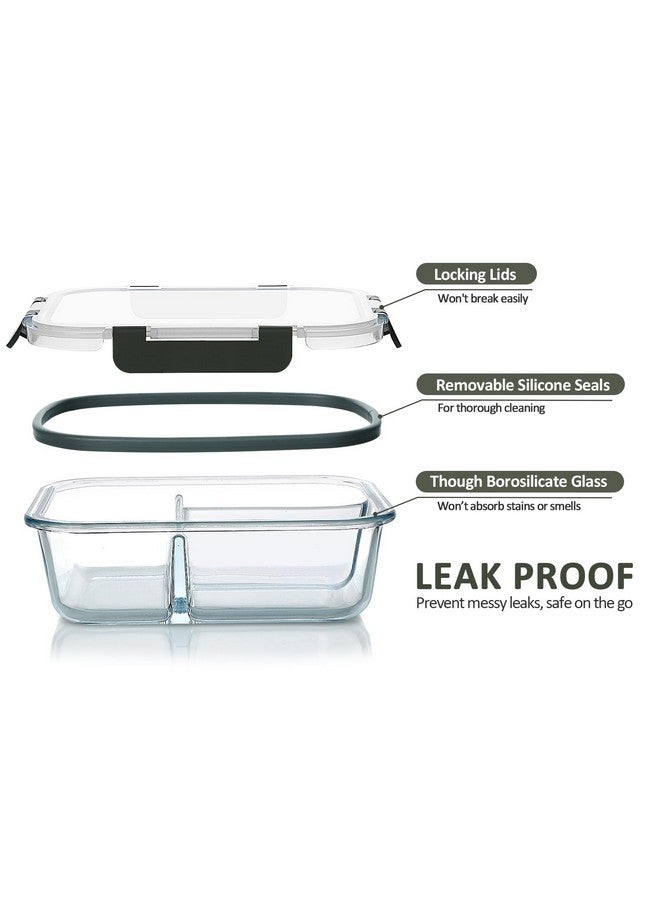 M MCIRCO M MCIRCO [5-Pack, 36 oz] Glass Meal Prep Containers 3 Compartment with Lids, Glass Lunch Containers,Food Prep Lunch Box,Bento Box,Microwave, Oven, Freezer, Dishwasher (4.5 Cups)  - Image 3