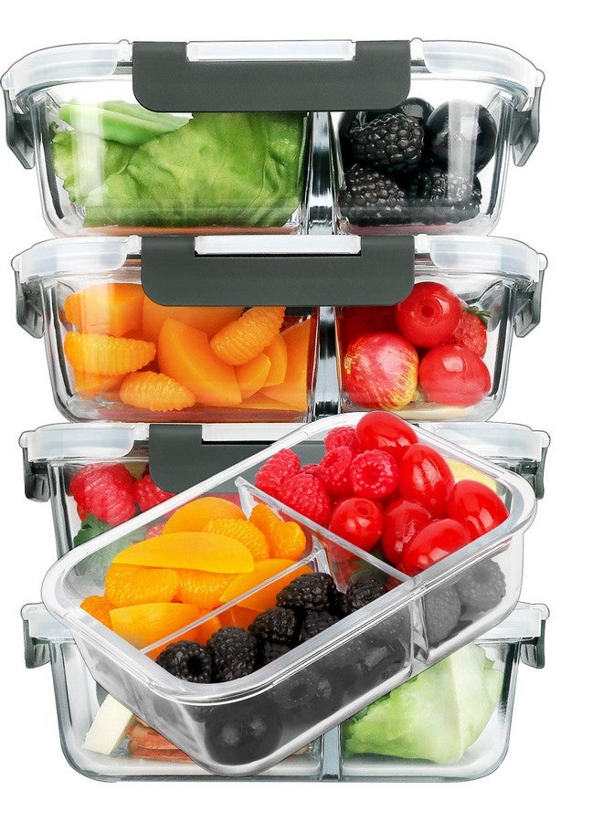 M MCIRCO M MCIRCO [5-Pack, 36 oz] Glass Meal Prep Containers 3 Compartment with Lids, Glass Lunch Containers,Food Prep Lunch Box,Bento Box,Microwave, Oven, Freezer, Dishwasher (4.5 Cups)  - Image 1