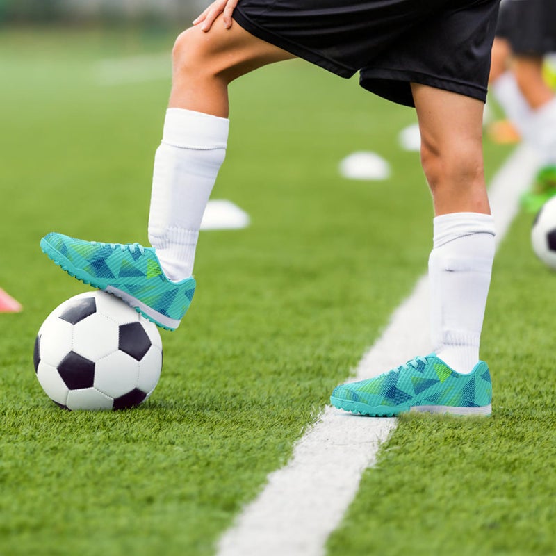 TUYSKE Youth Soccer Cleats for Boys and Girls Indoor Turf Football Shoes with Lace Up Closure for Kids Mint Green - Image 2