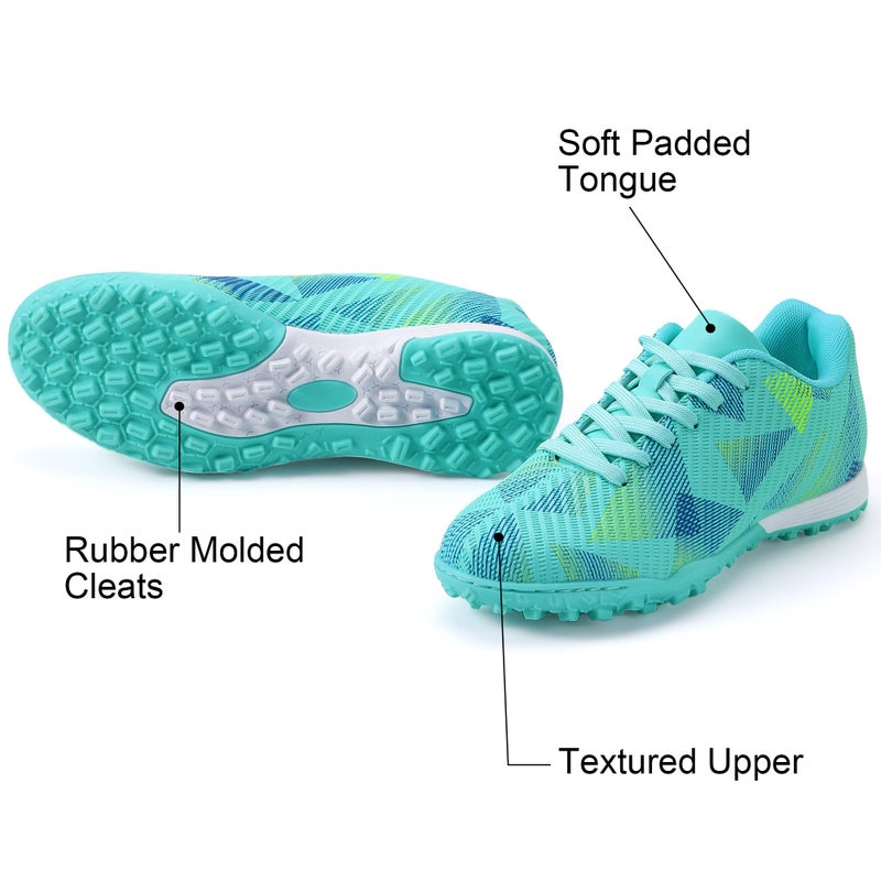 TUYSKE Youth Soccer Cleats for Boys and Girls Indoor Turf Football Shoes with Lace Up Closure for Kids Mint Green - Image 4