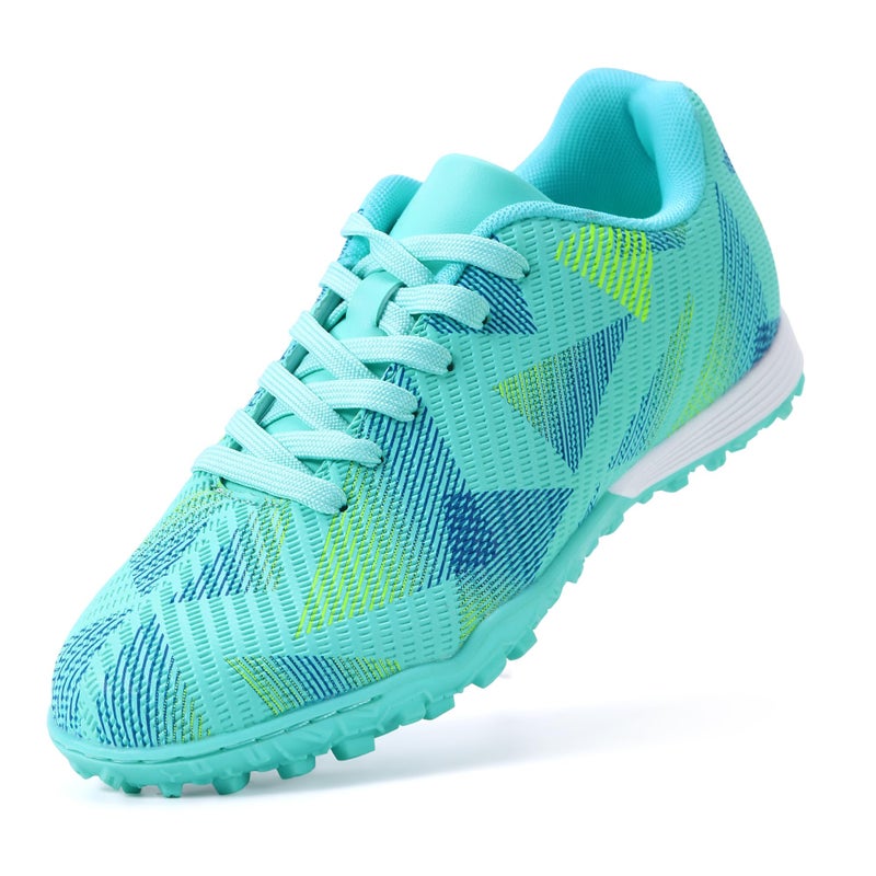 TUYSKE Youth Soccer Cleats for Boys and Girls Indoor Turf Football Shoes with Lace Up Closure for Kids Mint Green - Image 1