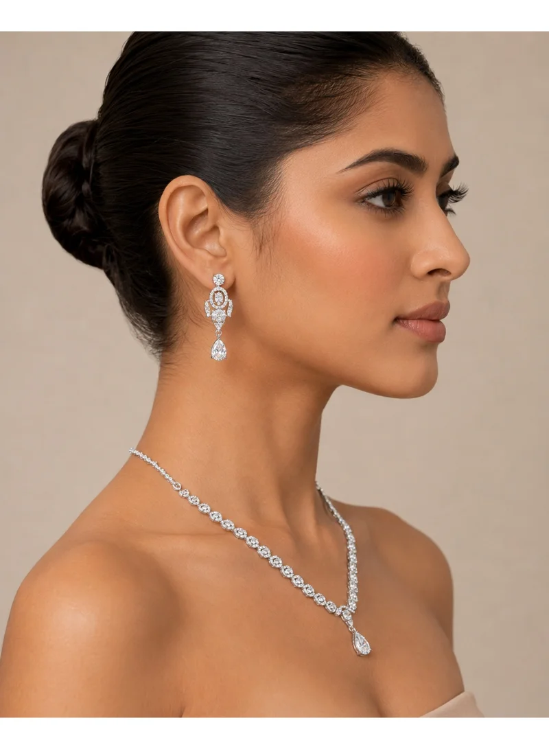 Lehar Silver-Tone Teardrop Necklace & Earring Set - Bridal & Evening Jewelry