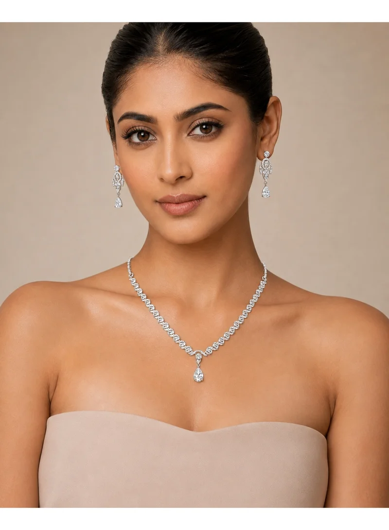 Lehar Silver-Tone Teardrop Necklace & Earring Set - Bridal & Evening Jewelry
