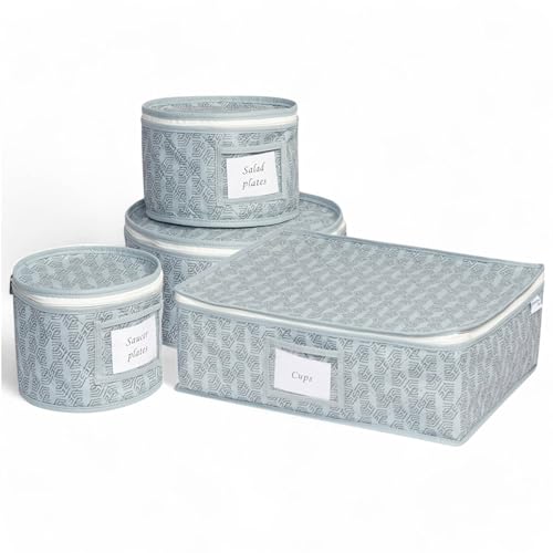 HomeStrap Dinnerware Storage Organizer Set | Quilted Non-Woven Storage Box for Plates, Mugs & Glassware | Waterproof, Dust-Proof, Space-Saving Wedding Gift 12 Felt Protectors | Set of 4 - Image 1