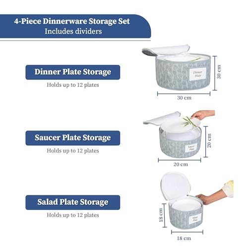 HomeStrap Dinnerware Storage Organizer Set | Quilted Non-Woven Storage Box for Plates, Mugs & Glassware | Waterproof, Dust-Proof, Space-Saving Wedding Gift 12 Felt Protectors | Set of 4 - Image 2