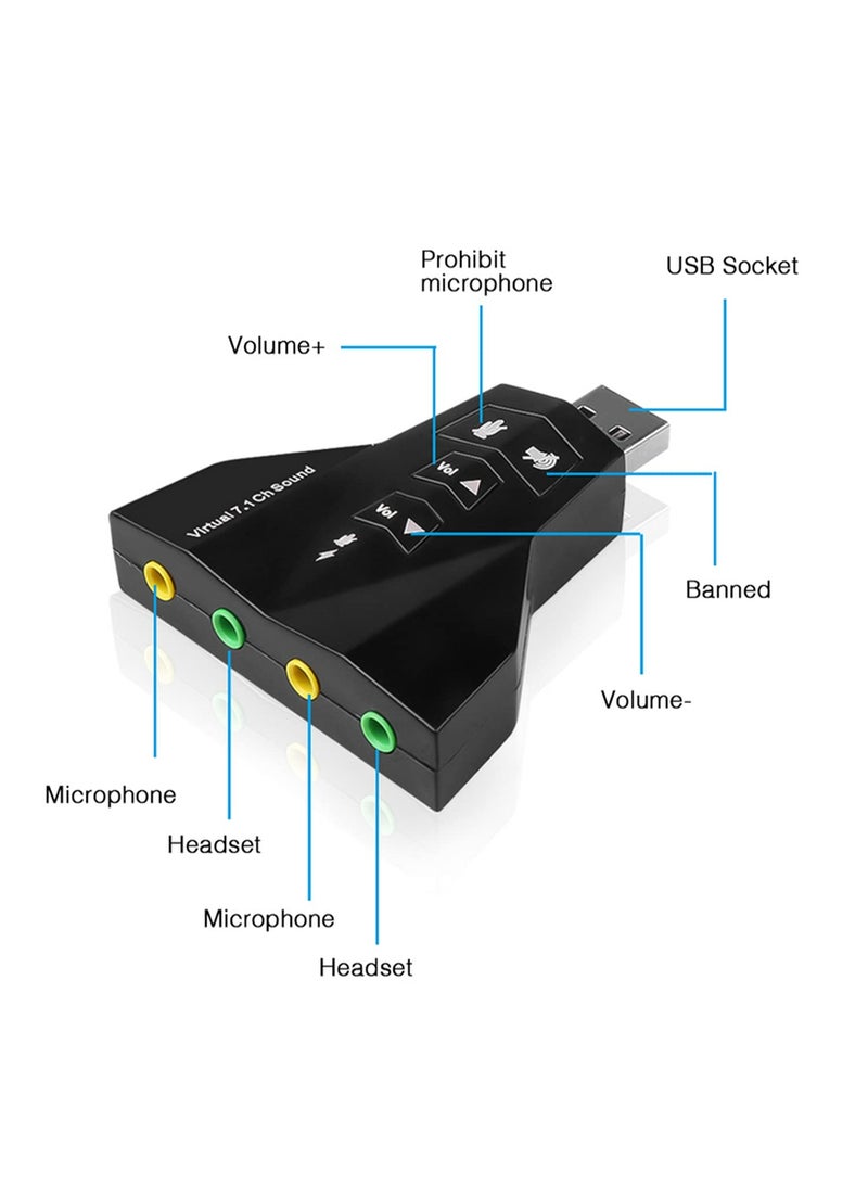 قطعة واحدة من محول قنوات بطاقة الصوت الخارجية الافتراضية USB 3D 7.1 لأجهزة الكمبيوتر المحمول وأجهزة Macbook، مزودة بميكروفونين / سماعة رأس - Image 4
