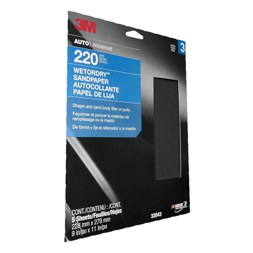 3M Wetordry Sandpaper, 32043, 220 Grit, 9 in x 11 in, 5 Sheets Per Pack - Image 4