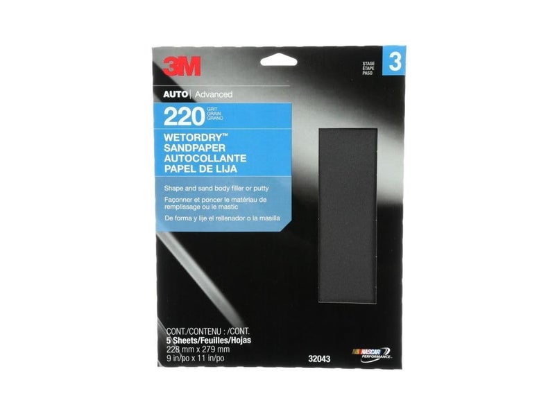 3M Wetordry Sandpaper, 32043, 220 Grit, 9 in x 11 in, 5 Sheets Per Pack - Image 2