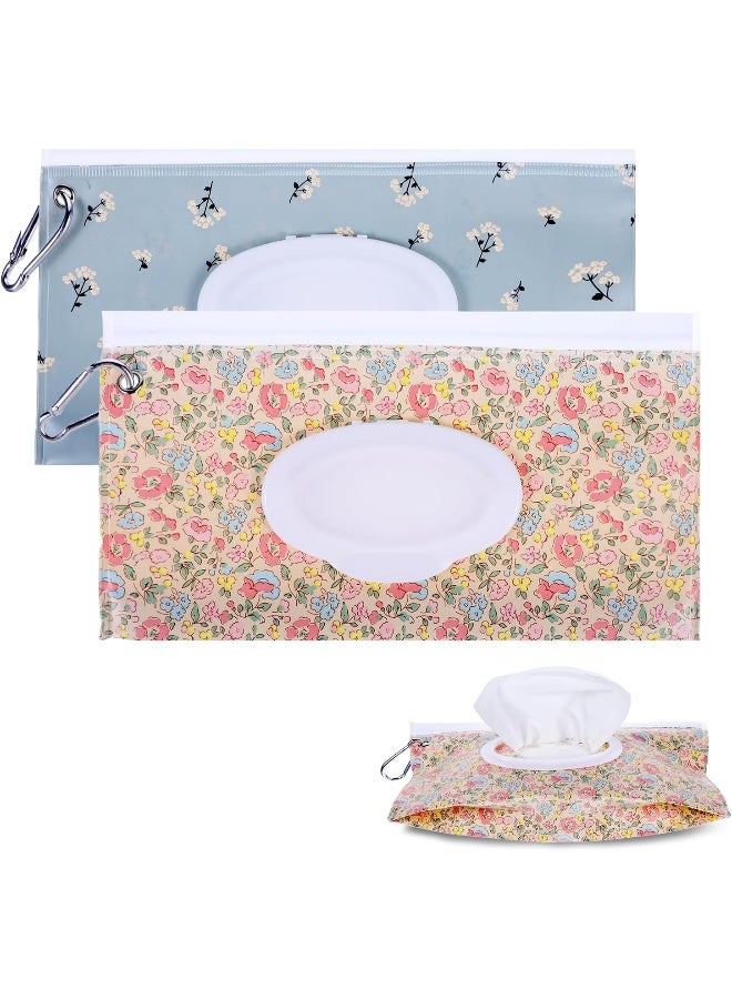JIYIN 2 Pack Baby Wipe Container with Hook, Portable Refillable Wipe Holder Floral Pattern Reusable Travel Baby Wipes Dispenser Wet Wipe Pouch for Outdoor Outing Camping Hiking Shopping(Flower) - Image 1
