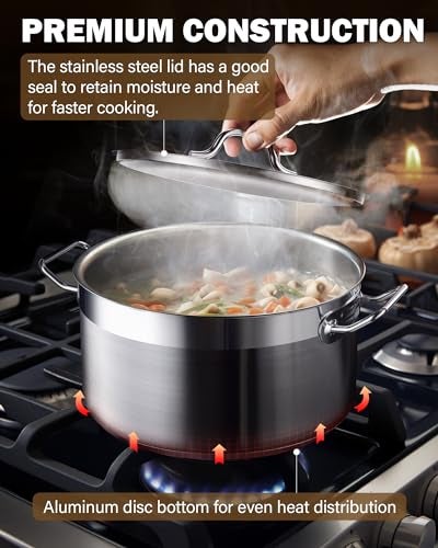 Cooks Standard Dutch Oven Casserole with Lid, 9 Quart Professional Stainless Steel Stockpots, Silver - Image 3