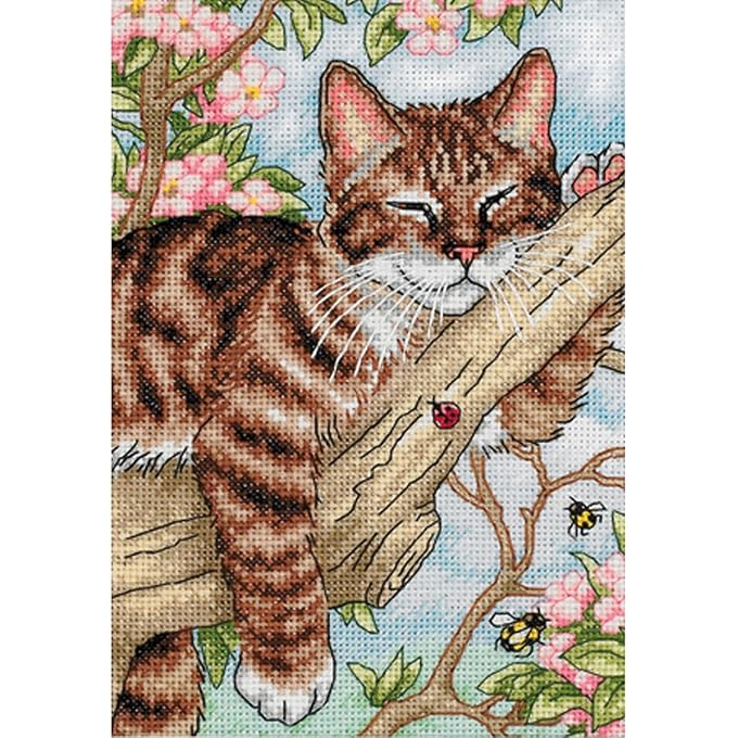 Gold Collection Counted Cross Stitch Kit, Napping Kitten, 18 Count White Aida, 5'' x 7''