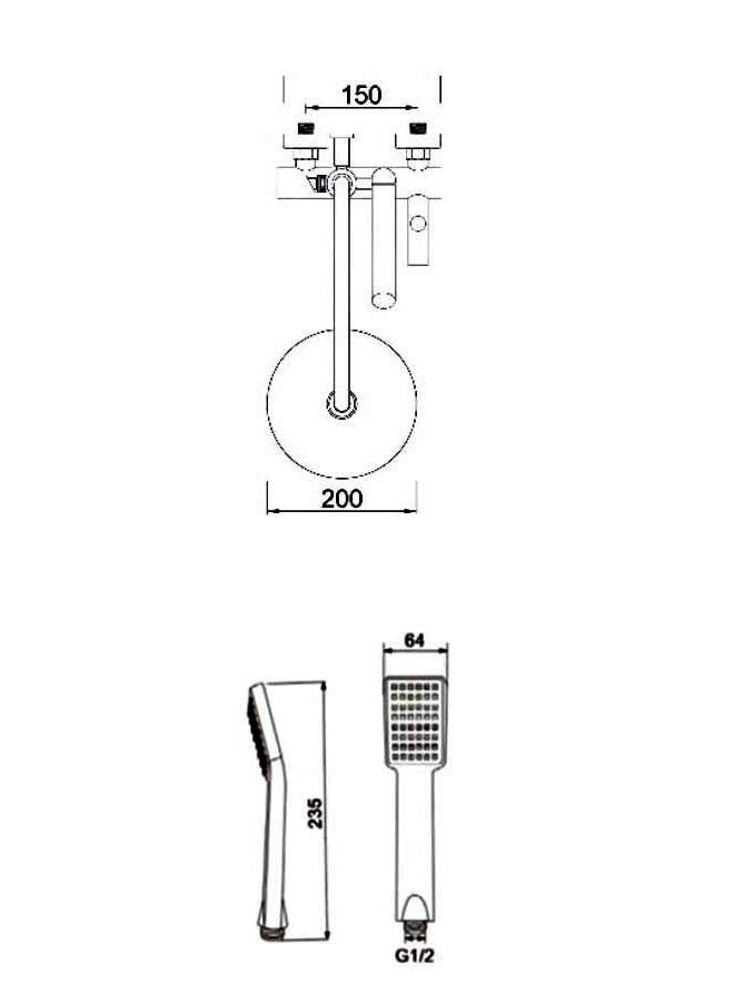 BURG Three In One Square Bath Shower Mixer Set With Rain Shower Silver - Image 4