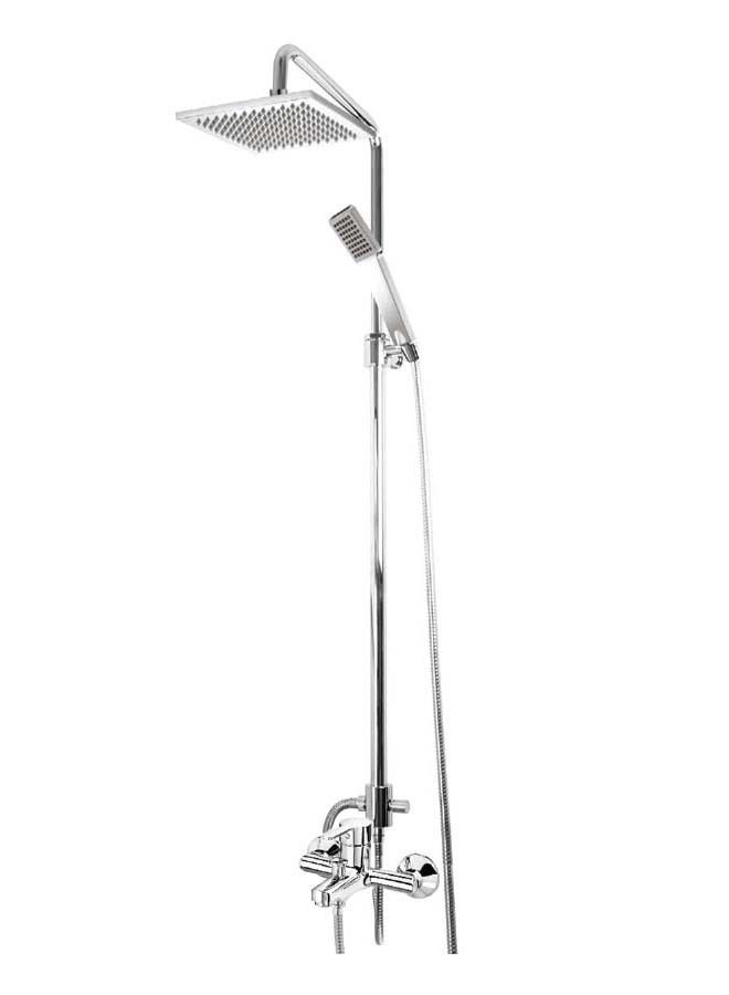 BURG Three In One Square Bath Shower Mixer Set With Rain Shower Silver - Image 1