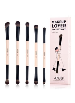 Jessup Makeup Brushes 5Pcs Double Ended Eyeshadow Brush Contour Brush Blending Brush Eyeliner Brush Shader Brush, Vegan Fiber Precision Eye Brush Set Peach Dust T509  - Image 1