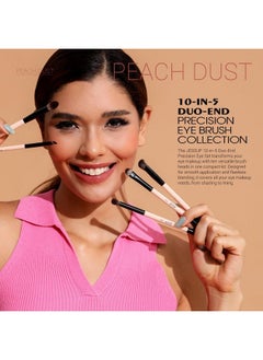 Jessup Makeup Brushes 5Pcs Double Ended Eyeshadow Brush Contour Brush Blending Brush Eyeliner Brush Shader Brush, Vegan Fiber Precision Eye Brush Set Peach Dust T509  - Image 2