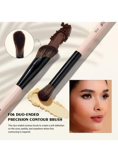 Jessup Makeup Brushes 5Pcs Double Ended Eyeshadow Brush Contour Brush Blending Brush Eyeliner Brush Shader Brush, Vegan Fiber Precision Eye Brush Set Peach Dust T509  - Image 3