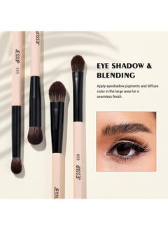 Jessup Makeup Brushes 5Pcs Double Ended Eyeshadow Brush Contour Brush Blending Brush Eyeliner Brush Shader Brush, Vegan Fiber Precision Eye Brush Set Peach Dust T509  - Image 4