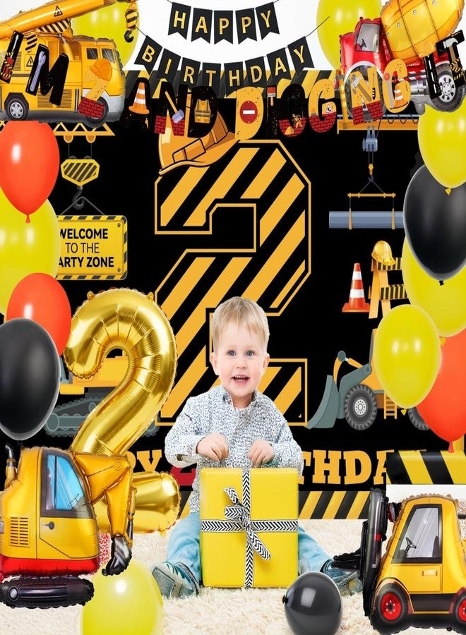 REZIPO Construction Birthday Party Decorations for 2 Year Old Boy 2nd And Digging It Dump Truck Birthday Party Supplies Set with Balloons, Two Backdrop, Tablecloth Foil Balloons and Banners (Construction) - Image 5
