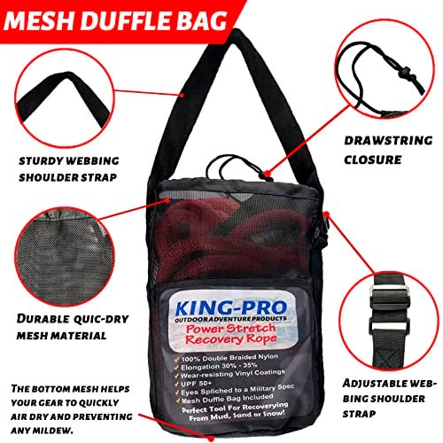 KING-PRO Kinetic Recovery Rope 7/8“x30' Towing Rope 30,000lbs Breaking Strength 100% Nylon Made Heavy Duty Offroad Snatch Strap 30% Elasticity for Full-Size Truck Large SUVs Offroad Vehicels (Red) - Image 3