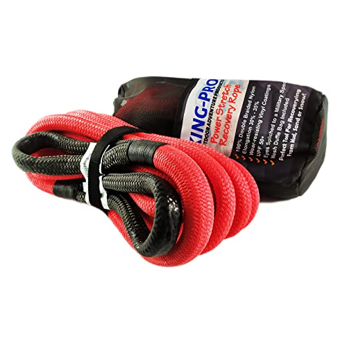 KING-PRO Kinetic Recovery Rope 7/8“x30' Towing Rope 30,000lbs Breaking Strength 100% Nylon Made Heavy Duty Offroad Snatch Strap 30% Elasticity for Full-Size Truck Large SUVs Offroad Vehicels (Red) - Image 4