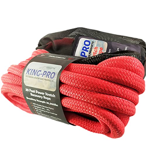 KING-PRO Kinetic Recovery Rope 7/8“x30' Towing Rope 30,000lbs Breaking Strength 100% Nylon Made Heavy Duty Offroad Snatch Strap 30% Elasticity for Full-Size Truck Large SUVs Offroad Vehicels (Red) - Image 1