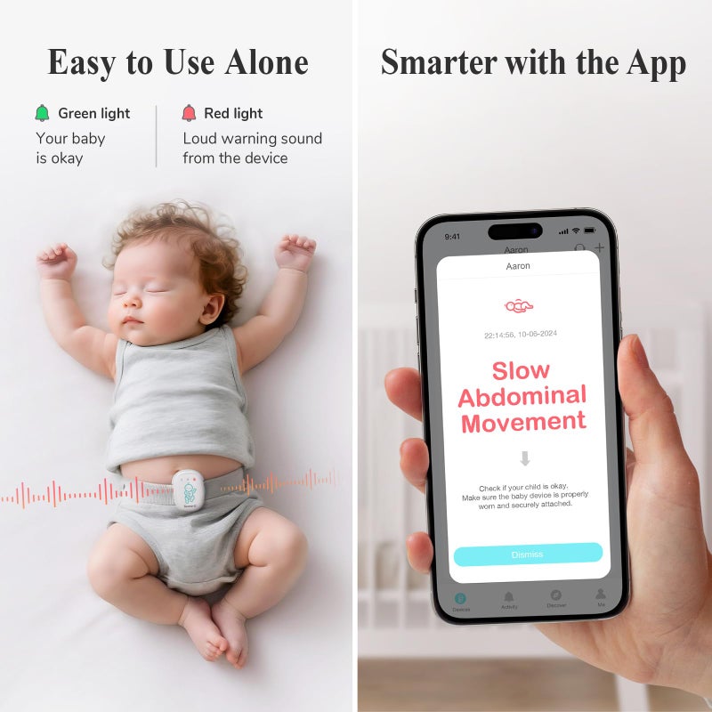 Sense-U Pro Baby Monitor â€“ Breathing Movement, Rollover & Overheating Trackers for Better Sleep, Simple Clip-On Smart Sleep Monitor with Arousal Vibration, Audible Alerts & Sleep Analysis - Image 4