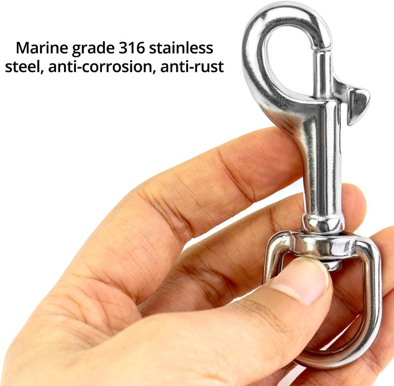 QWORK 3-1/2"Swivel Eye Bolt Snap Hook, 2Pcs, 316 Stainless Steel Single Ended Trigger Snap Clips for Diving/Pet Leash/Key Chain/Flag/Clothes Line - Image 2