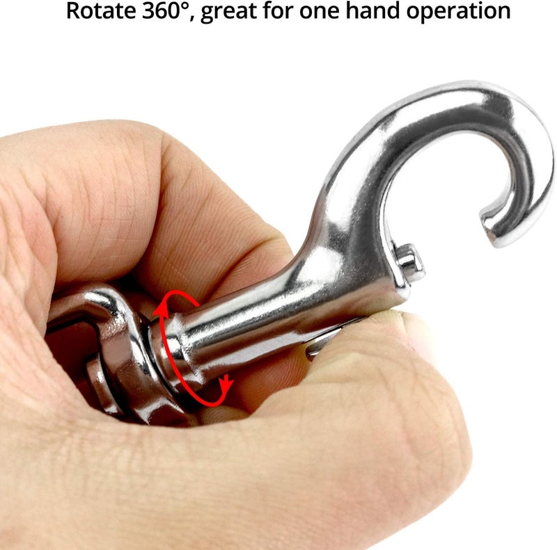 QWORK 3-1/2"Swivel Eye Bolt Snap Hook, 2Pcs, 316 Stainless Steel Single Ended Trigger Snap Clips for Diving/Pet Leash/Key Chain/Flag/Clothes Line - Image 3