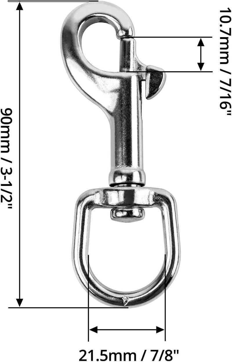 QWORK 3-1/2"Swivel Eye Bolt Snap Hook, 2Pcs, 316 Stainless Steel Single Ended Trigger Snap Clips for Diving/Pet Leash/Key Chain/Flag/Clothes Line - Image 5