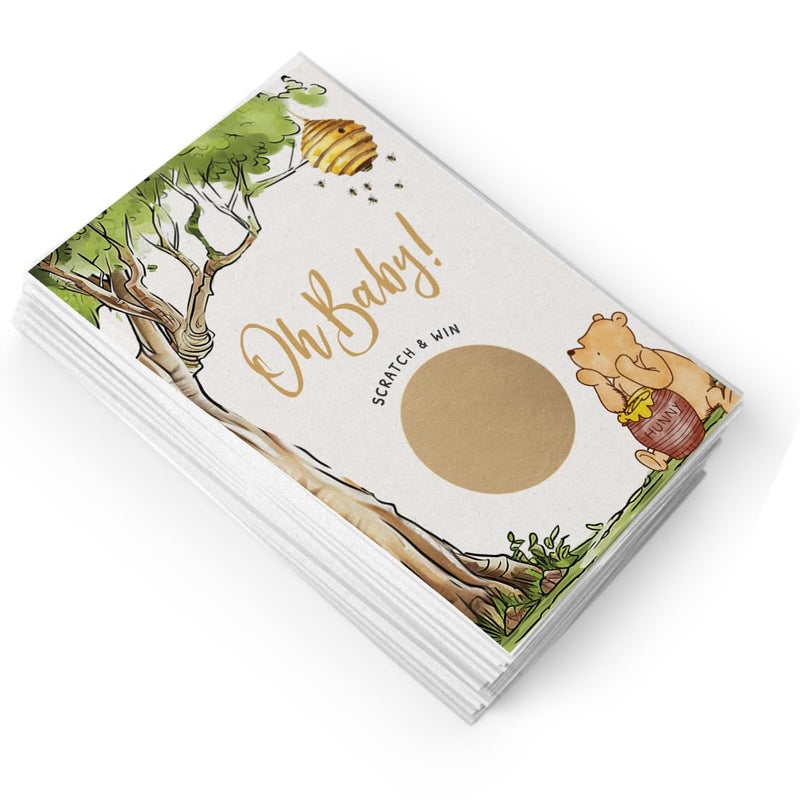 Printed Party Winnie Baby Shower Games â€“ Scratch Off Game with Classic Pooh Theme, Gender Neutral for Boy or Girl, 30 Cards & Stickers - Image 3