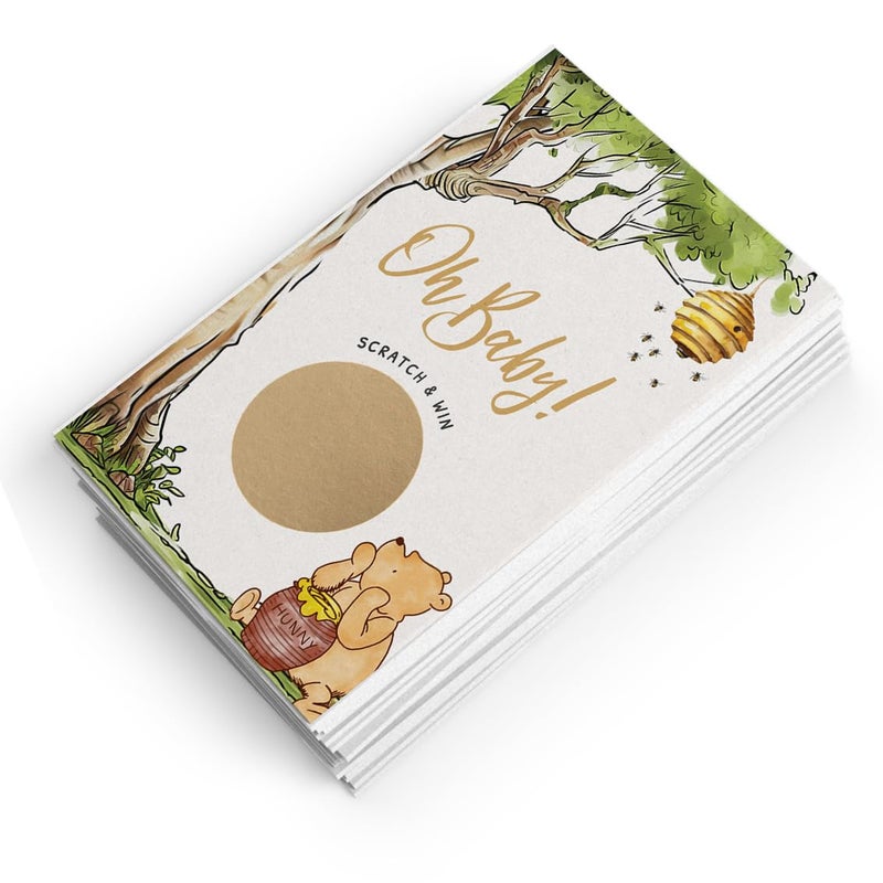 Printed Party Winnie Baby Shower Games â€“ Scratch Off Game with Classic Pooh Theme, Gender Neutral for Boy or Girl, 30 Cards & Stickers - Image 5