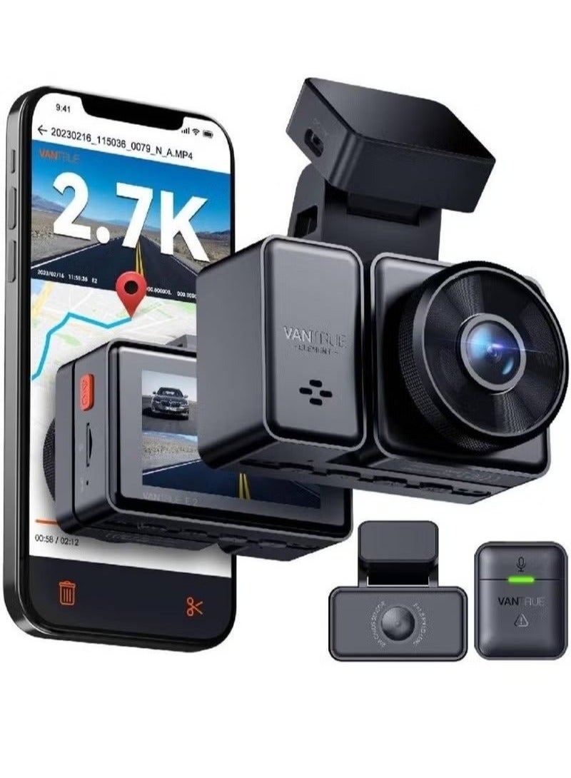 vantrue E1 compact dashboard camera, 2.5K WiFi and speed monitoring, front camera with voice control, 24-hour parking mode, night vision, motion detection with storage, app support, wireless control unit, supports up to 512GB. - Image 2