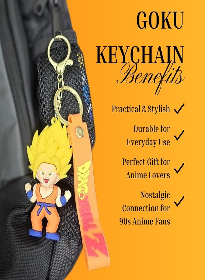 90's Kids Super Saiyan Goku Keychain - Anime Figure with Orange Strap & Gold Keyring - Perfect for DBZ Fans & Collectors - Image 3