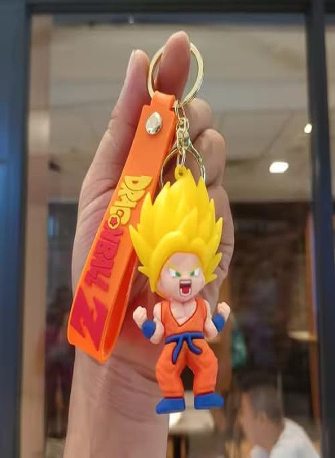 90's Kids Super Saiyan Goku Keychain - Anime Figure with Orange Strap & Gold Keyring - Perfect for DBZ Fans & Collectors - Image 1