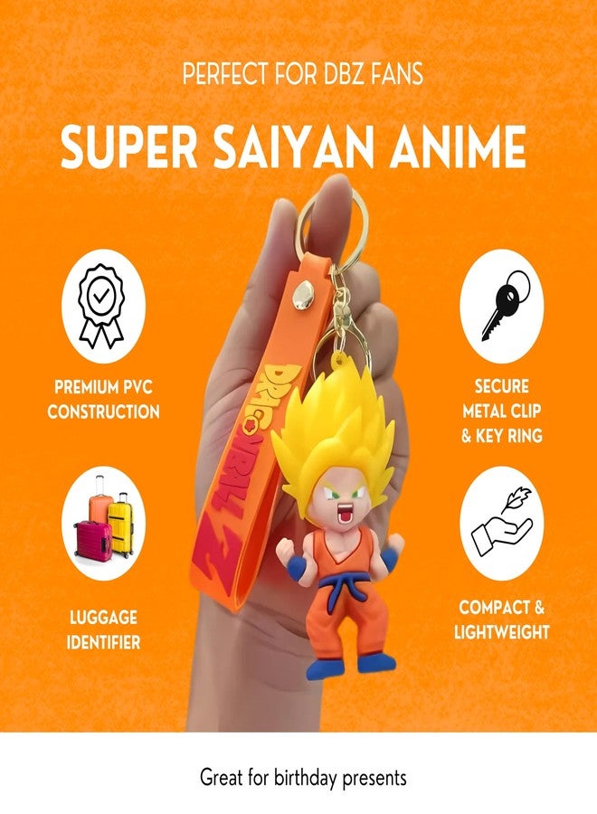90's Kids Super Saiyan Goku Keychain - Anime Figure with Orange Strap & Gold Keyring - Perfect for DBZ Fans & Collectors - Image 4