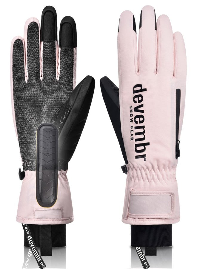 devembr Ski Gloves with Wrist Guards and Undercuff Design, Snowboarding Gloves Touchscreen, Pink, S - Image 1