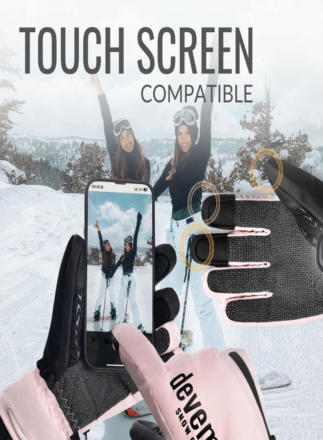 devembr Ski Gloves with Wrist Guards and Undercuff Design, Snowboarding Gloves Touchscreen, Pink, S - Image 4