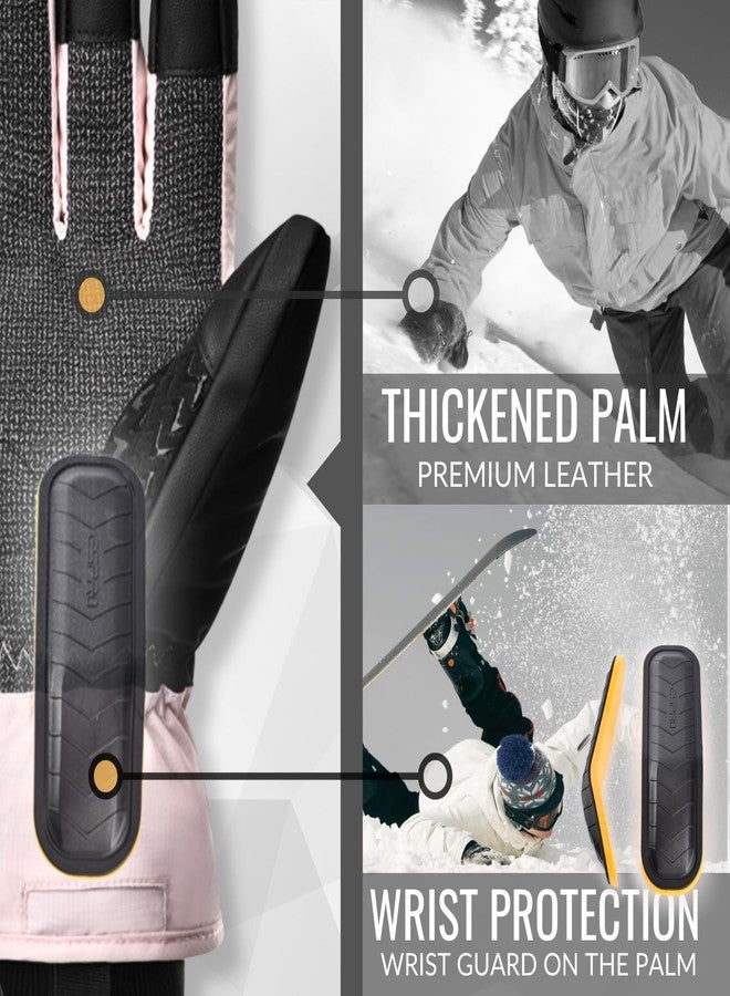 devembr Ski Gloves with Wrist Guards and Undercuff Design, Snowboarding Gloves Touchscreen, Pink, S - Image 2