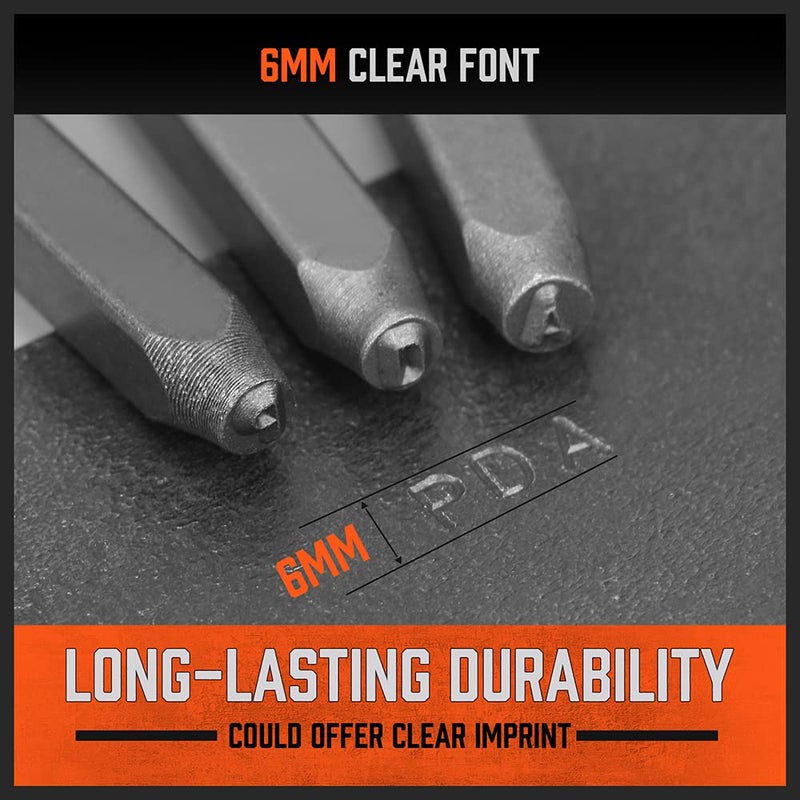 HORUSDY 37-Piece Number and Letter Stamp Set 1/4 (6mm) (A-Z & 0-9 + Stars) Punch Perfect for Imprinting Metal Stamping kit, Plastic, Wood, Leather - Image 4